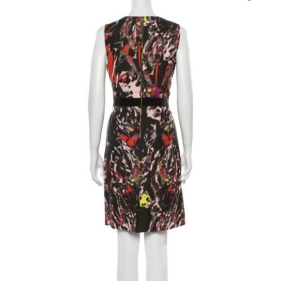 MILLY of NY Multicolor Floral Grosgrain belt exposed Zipper Sheath Dress - Sz 4 - Picture 2 of 9